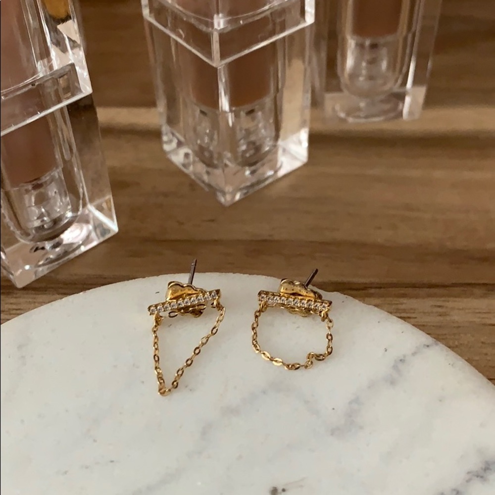 CZ diamond bar w chain studs (dainty)